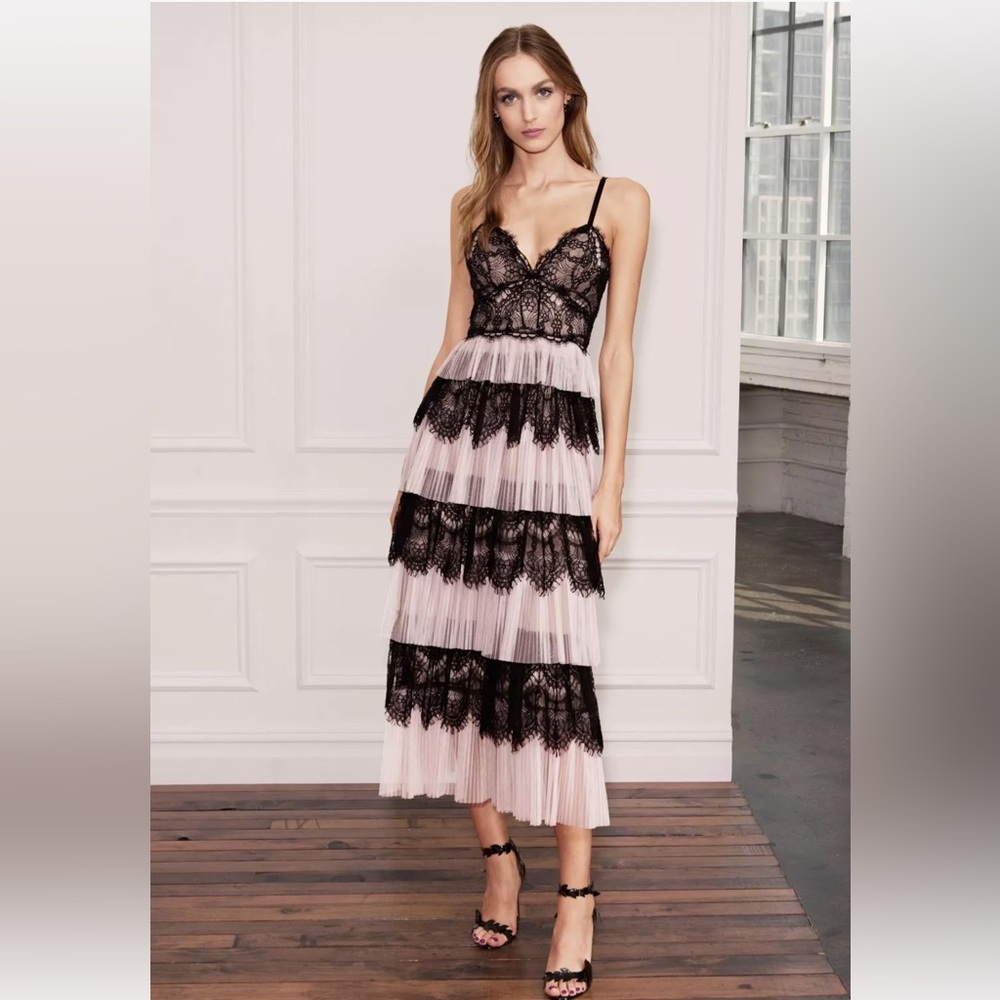 Marchesa Notte Black & Pink Laces Evening/Prom Dress Size 8 US